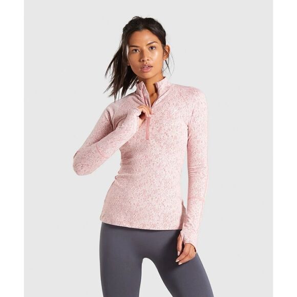 Gymshark Sweaters - Gymshark Women's Size S Pink Fleur Texture 1/2 Zip Pullover Sweater Athletic Gym